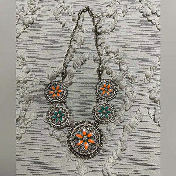 Multi Color Metal Enamel Turquoise Coral Color‎ Necklace 18" - Picture 1 of 3